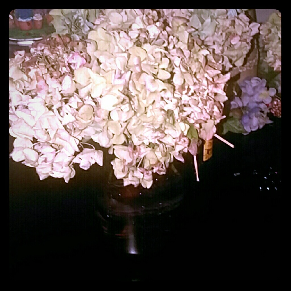 Dried hydrangeas in mason jars